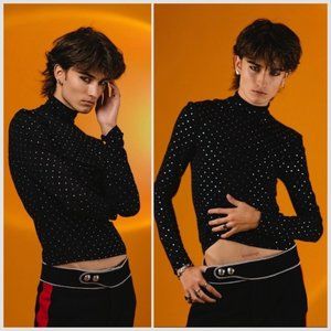 NWT UNISEX Rabanne x HM Embellished Jersey Shirt in Black sz Small